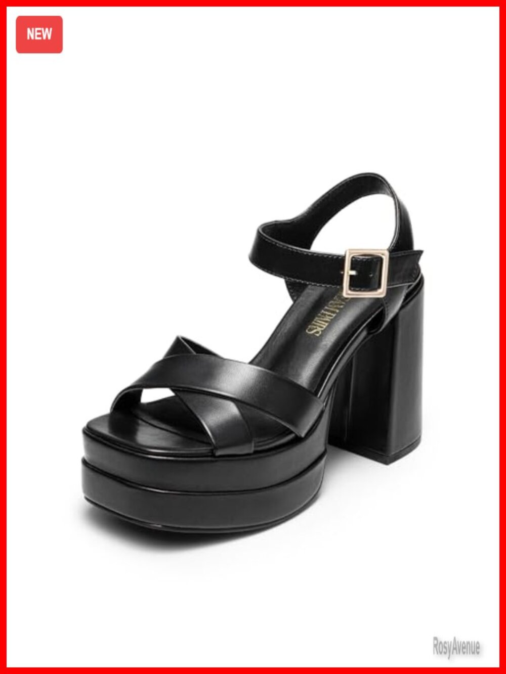 Women's Platform Chunky Heel Sandals Square Toe Ankle Strap Faux Leather